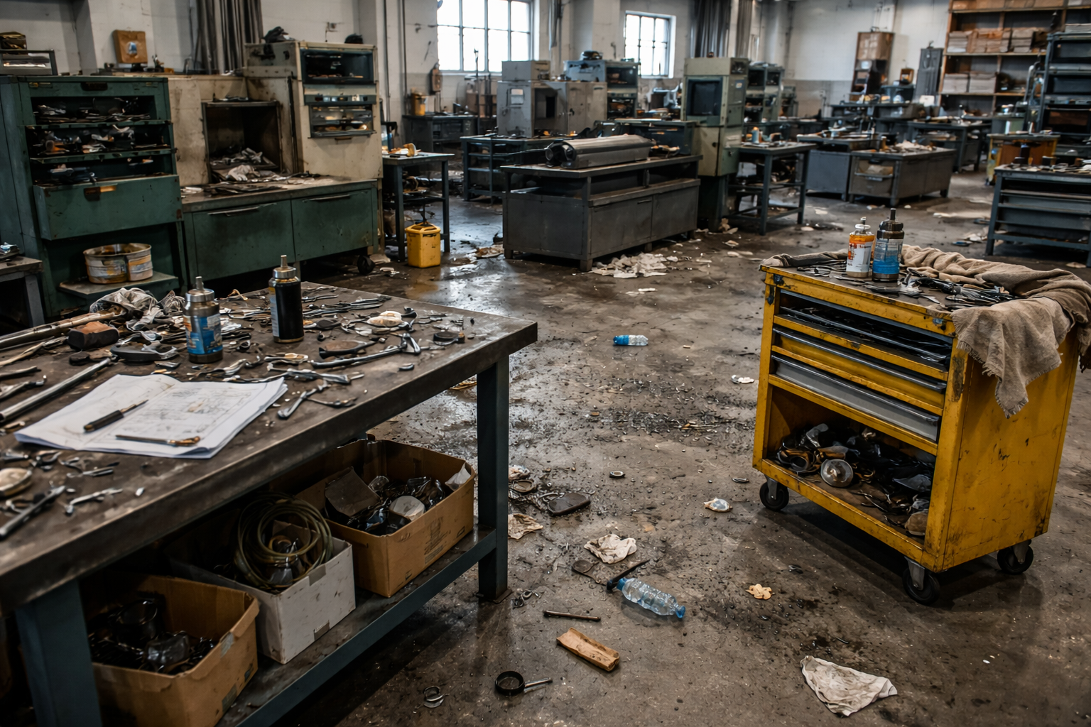 Messy industrial area before Northern Star Cleaning deep clean in Lea Green